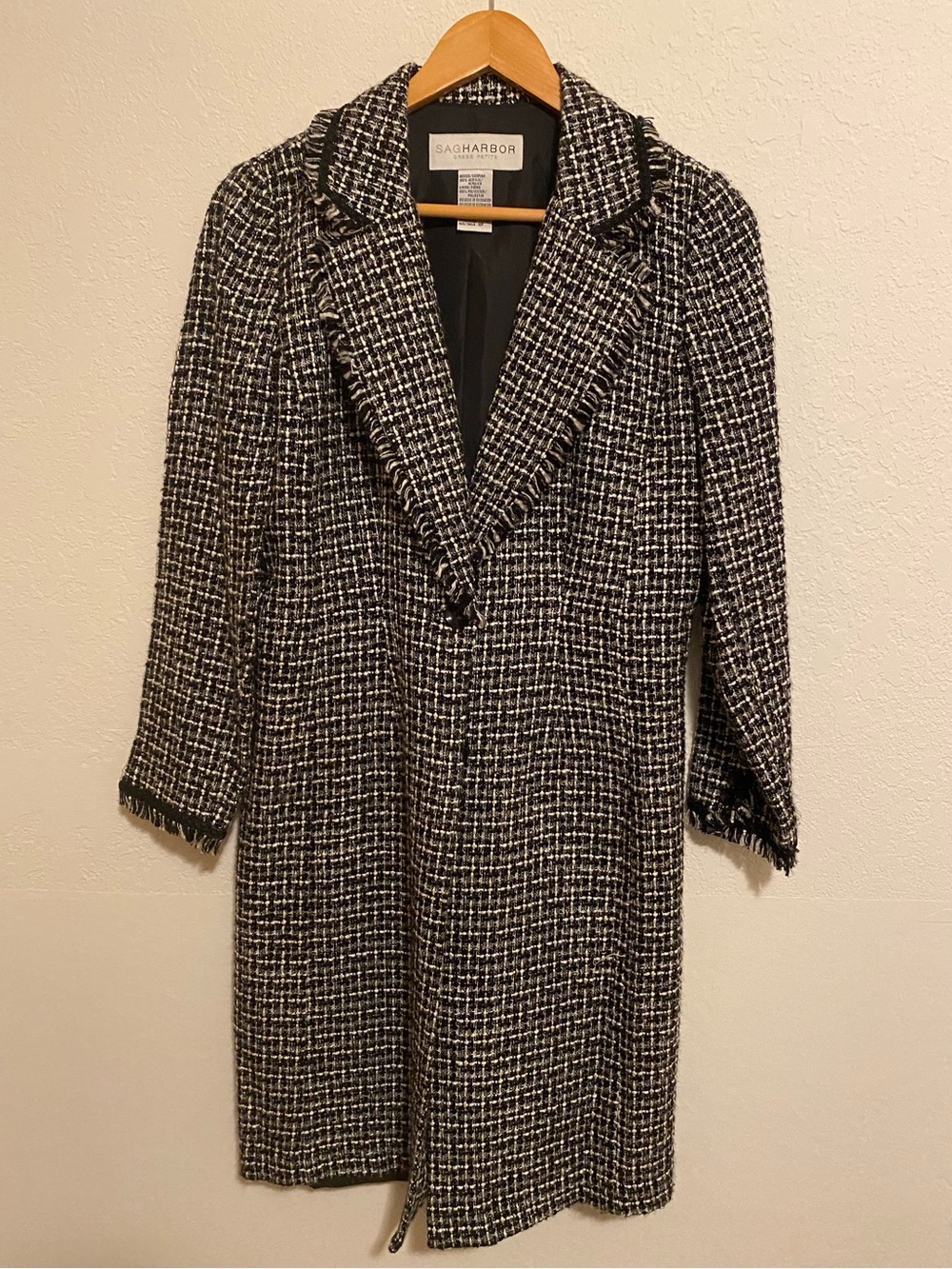 Sag Harbor Vintage Frayed Tweed/Boucle Trench Duster Coat Academic 90’s Y2K 10P